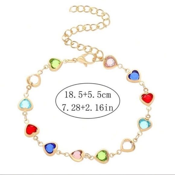 Love Heart Multicolor Gold Bracelet with Colorful Gems, NWOT - Picture 4 of 6